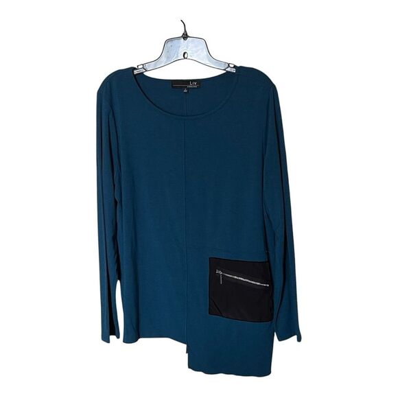 Habitat Tops - Liv by Habitat Blue Asymmetric Long Sleeve with Pocket Tunic Top Size  Large
